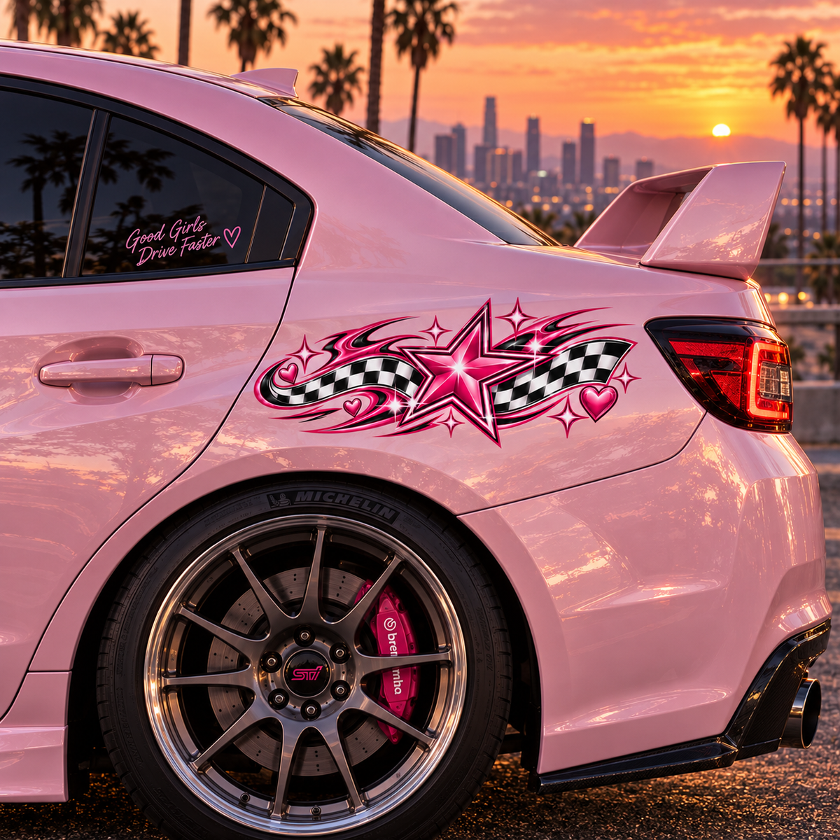 Star Girl Racing Side Panel Car Decal | Pink Star Vinyl Decal