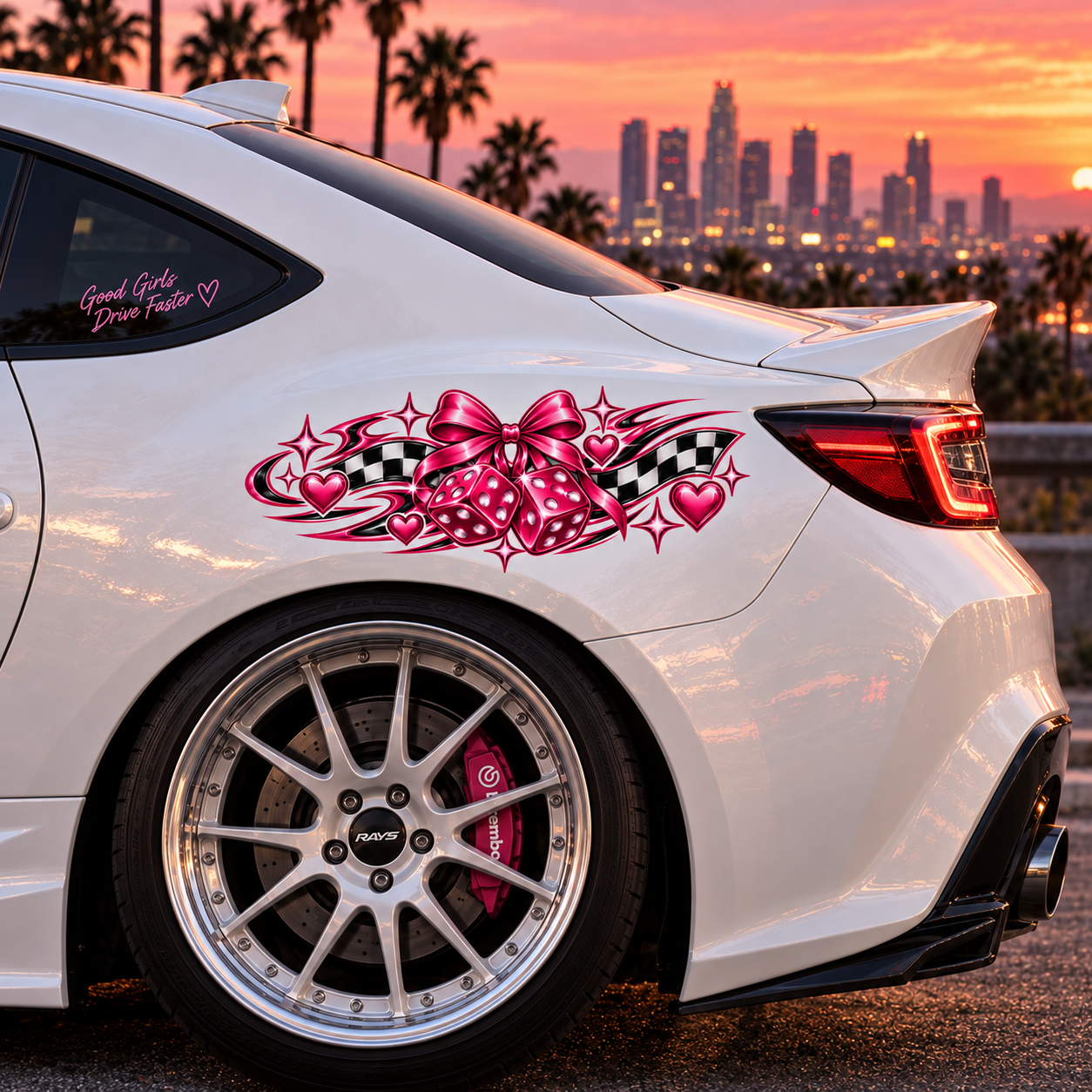 Dice Rush Side Panel Car Decal | Pink Dice Racing Decal