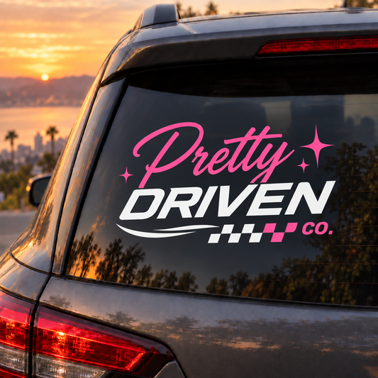Pretty Driven Co. Car Decal | White & Pink Vinyl Window Decal