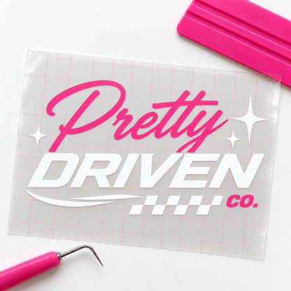 Pretty Driven Co. Car Decal | White & Pink Vinyl Window Decal