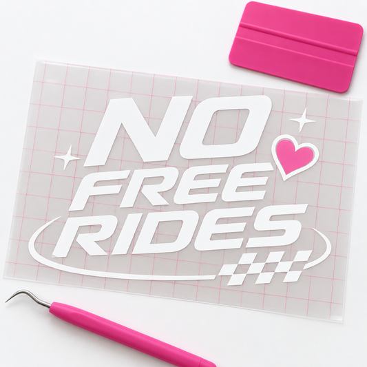 No Free Rides Car Decal | White & Pink Vinyl Window Decal