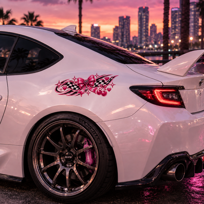 Pretty Bow Racer Side Panel Car Decal | Pink Racing Vinyl Decal