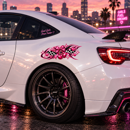 Cherry Rush Bow Side Panel Car Decal | Pink Cherry Racing Decal