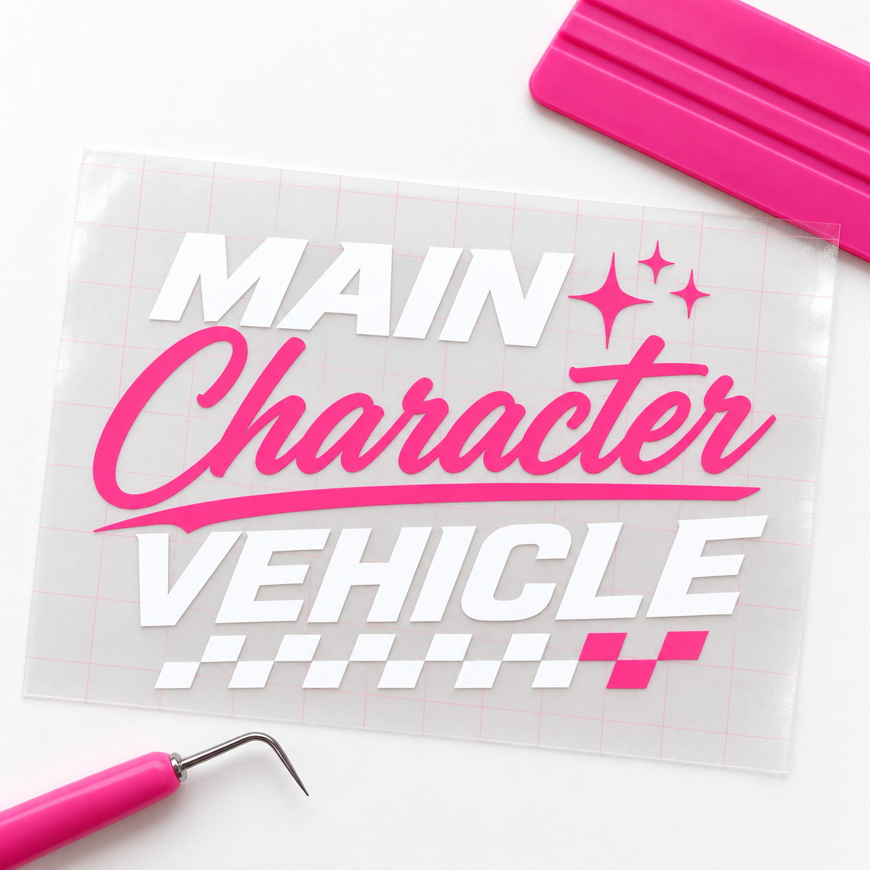 Main Character Vehicle Car Decal | White & Pink Vinyl Window Decal