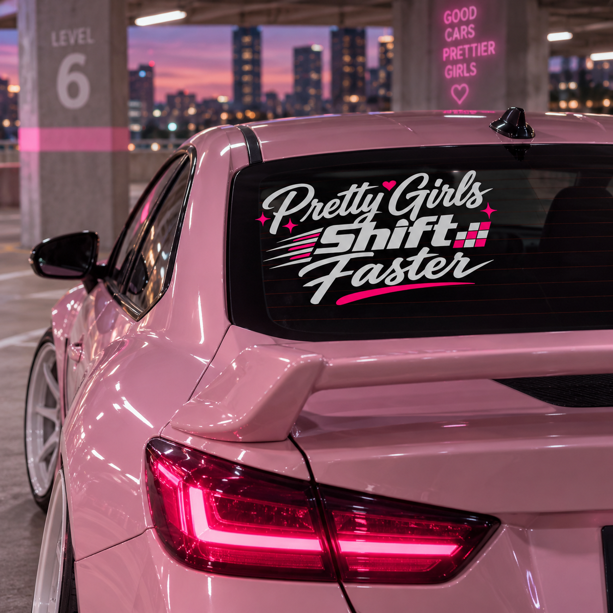 Pretty Girls Shift Faster Car Decal | Pink & White Racing Vinyl Decal
