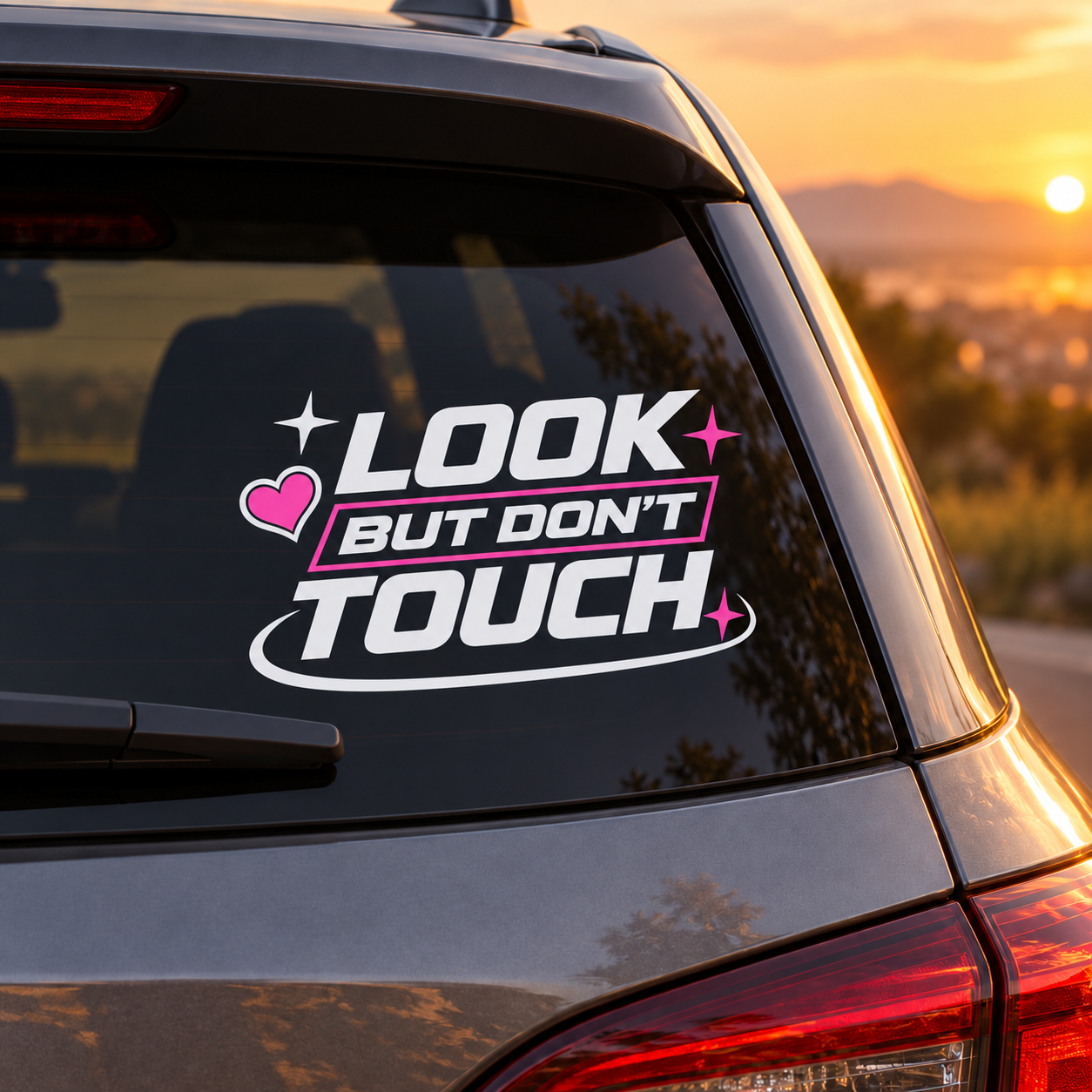Look But Don’t Touch Car Decal | White & Pink Vinyl Window Decal