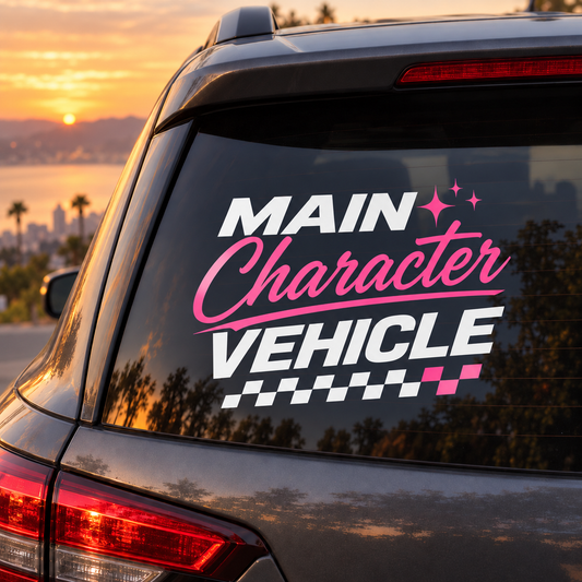 Main Character Vehicle Car Decal | White & Pink Vinyl Window Decal