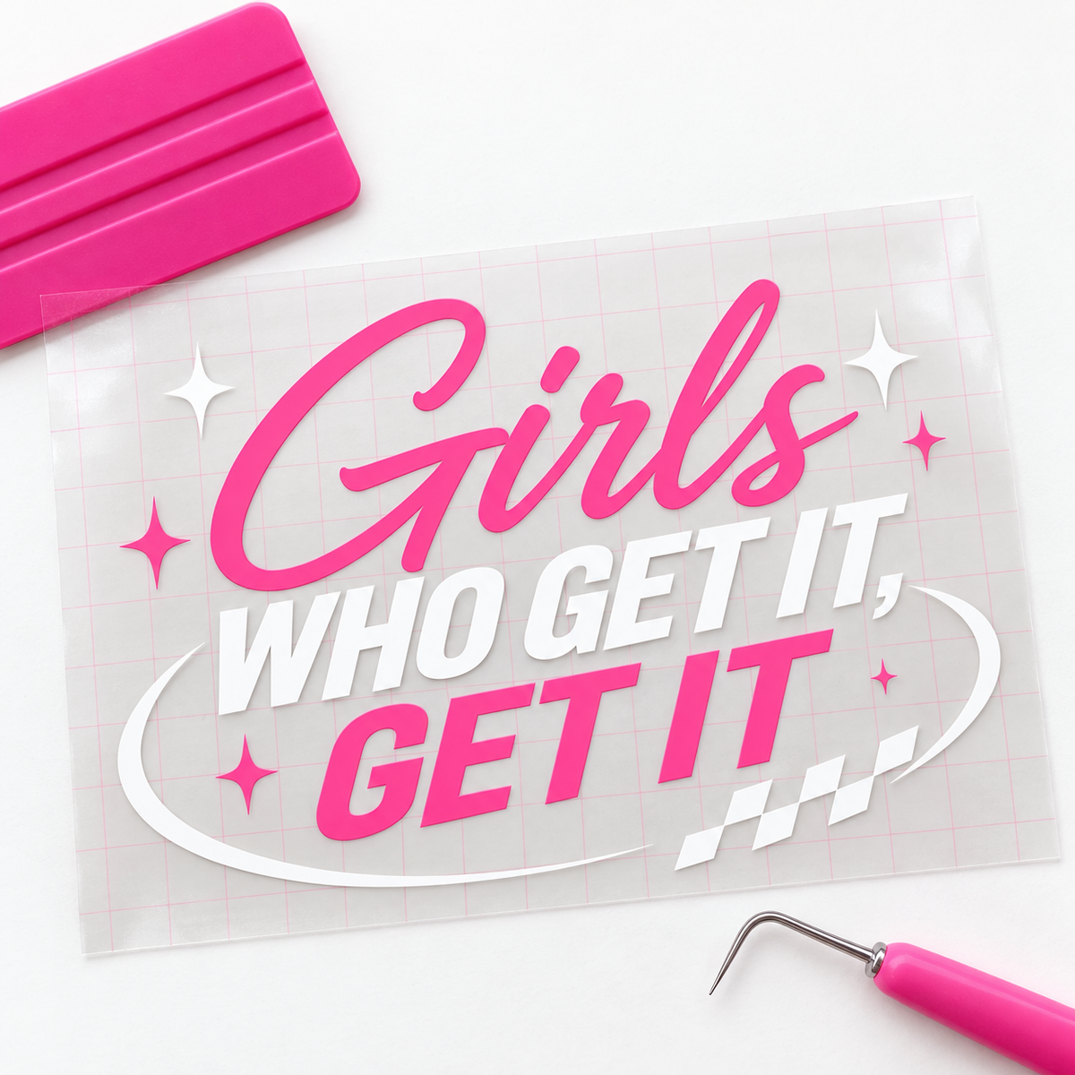 Girls Who Get It, Get It Car Decal | White & Pink Vinyl Window Decal