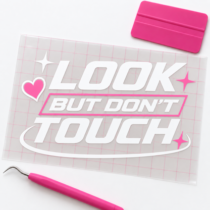Look But Don’t Touch Car Decal | White & Pink Vinyl Window Decal