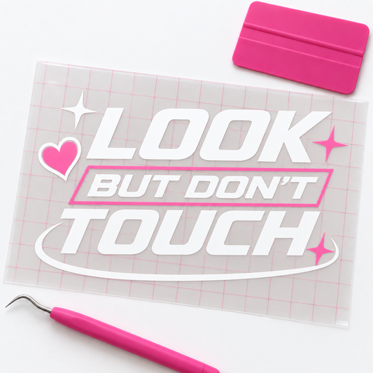 Look But Don’t Touch Car Decal | White & Pink Vinyl Window Decal